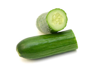 Cucumber and slices isolated over white background.