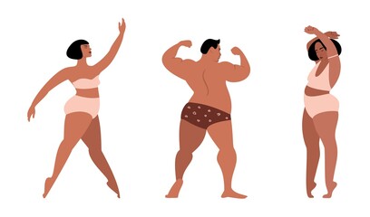 Multiracial people dressed in lingerie isolated characters. Body positive. Love your body. Vector illustration.