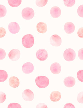 Pink Seamless Watercolor Rounds Pattern. Random 