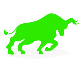 green abstract bull isolated on white background. Financial and stock investment market concept. The bull market which rising price of securities are expected.