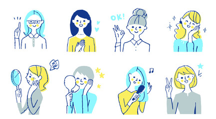 美容　様々なポーズの女性　セット