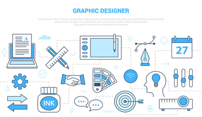 graphic designer concept with icon set template banner with modern blue color style