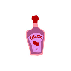 Liquor bottle on white background. Cartoon sketch graphic design. Doodle style. Hand drawn image. Party drinks concept. Freehand drawing style