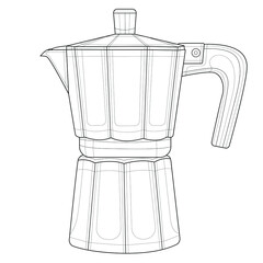 Italian coffee maker.Coloring book antistress for children and adults. Illustration isolated on white background. Black and white drawing. Zen tangle style.