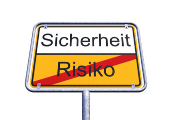 Obraz premium 3d Illustration - Ortsschild - Ortstafel - Sicherheit - Risiko - Freisteller - Freigestellt
