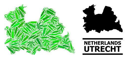 Drugs mosaic and solid map of Utrecht Province. Vector map of Utrecht Province is done of randomized vaccine doses, herbal and wine bottles.