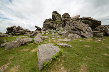 Hound Tor rock formation in Dartmoor, Devon, UK