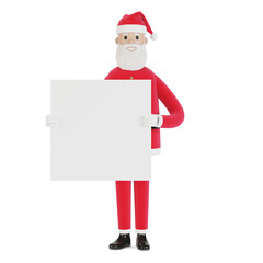 Santa Claus with banner. For Christmas cards, banners and labels. 3D illustration in cartoon style.