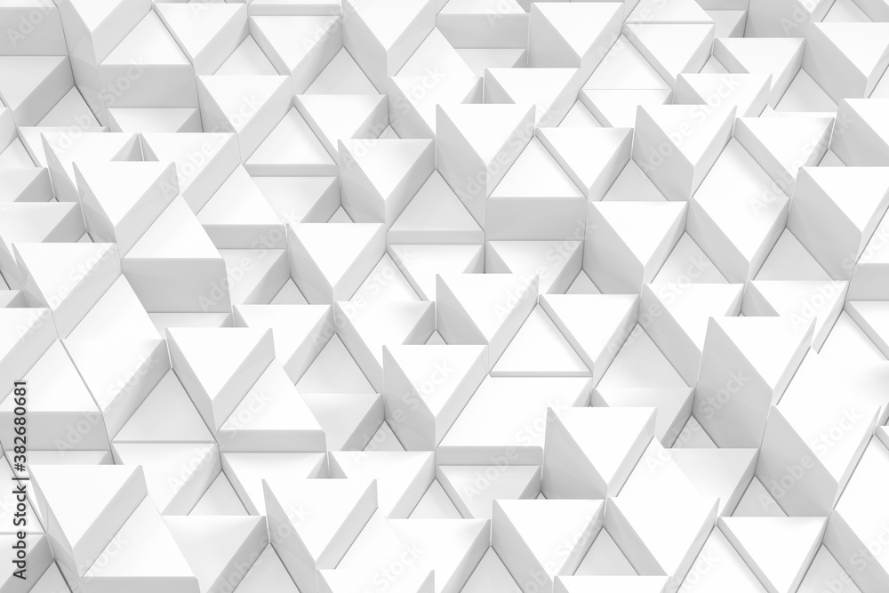 Poster repeating triangle cubes background, 3d rendering.