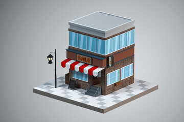 Cartoon store, modern shop building, 3d rendering.