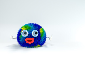 Hairy cartoon character thumb out, 3d rendering.