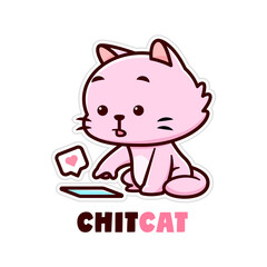 CUTE PINK CAT PLAYING WITH SMARTPHONE