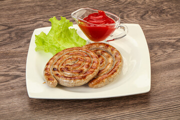 Grilled round pork tasty sausages