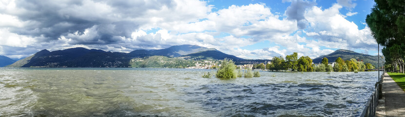 Fototapeta na wymiar wide panorama of the Lake Maggiore in flood after the storm
