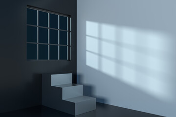 White empty room with staircase inside, 3d rendering.