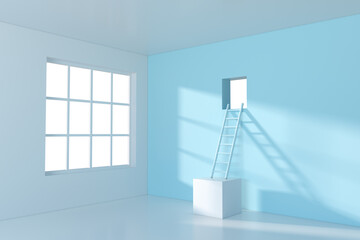Conceptual room with a ladder lead to outside, 3d rendering.