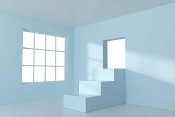 Fototapeta premium White empty room with staircase inside, 3d rendering.