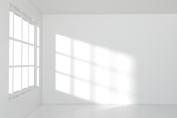 White empty room with sunlight come from the window, 3d rendering.