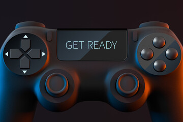 Game pad with "GET READY" on the screen, 3d rendering.