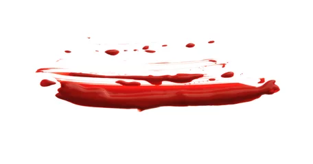 Foto op Plexiglas Abstract Red smear acrylic color brush stroke. Isolated on white. © Liliia