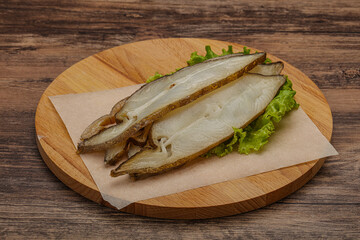 Delicous smoked halibut slices snack