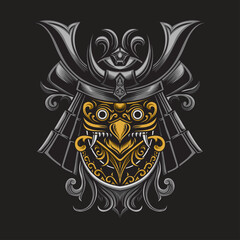 Japanese culture samurai mask illustration