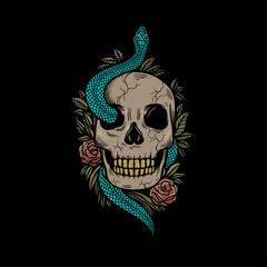 skull and  snake dark illustration for tshirt design