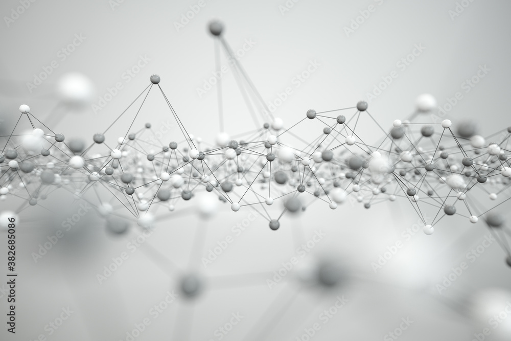 Poster biology structure lines and particles, 3d rendering.