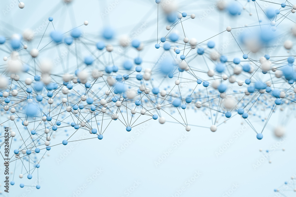 Poster biology structure lines and particles, 3d rendering.