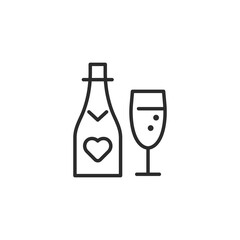 Champagne bottle and glass icon. Vector Illustration