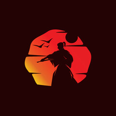 A japan ninja on the sunset logo © Shofyan