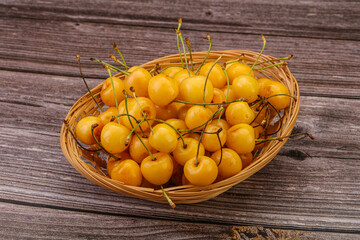 Sweet ripe yellow cherry heap
