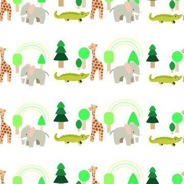 jungle print with white background seamless repeat pattern