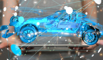 digital car technology smart in virtuel room.