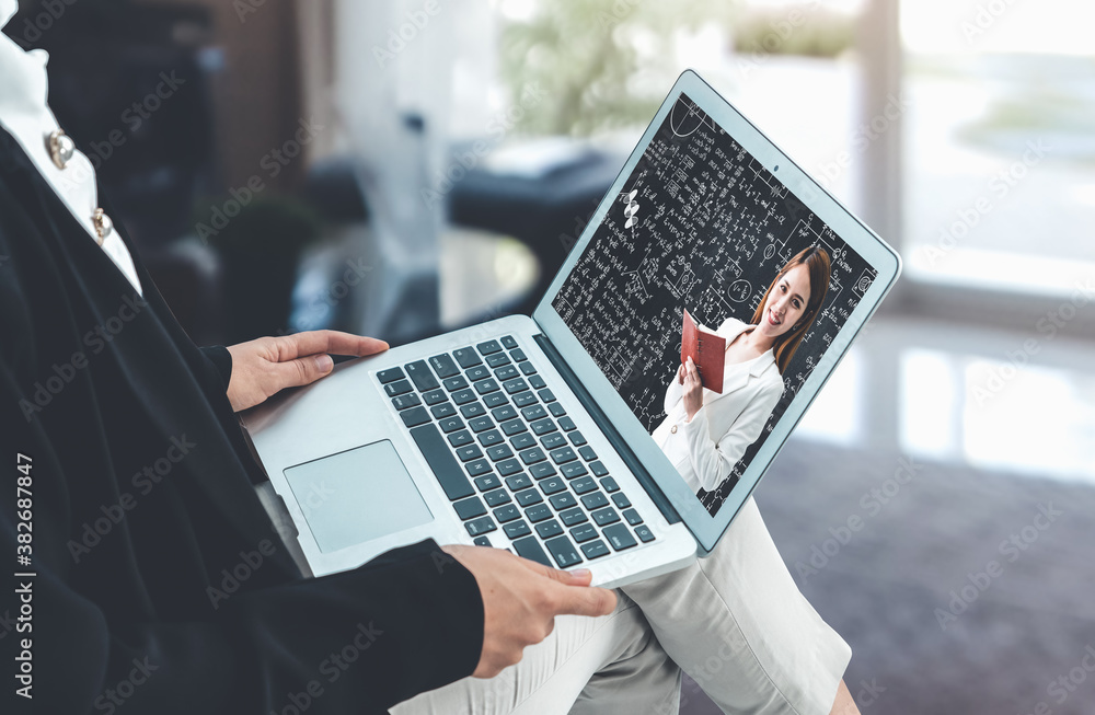 Poster e-learning and online education for student and university concept. video conference call technology