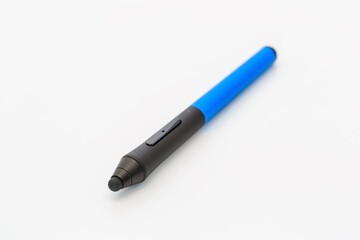 Wireless stylus pen for drawing and writing on touch screen tablet on white background. Close-up view