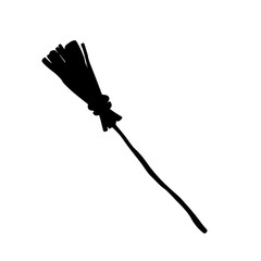 vector illustration.The black broom icon is a witch's flying machine.happy Halloween label for greeting cards, wall stickers,banners, business cards, posters. isolated on a white background