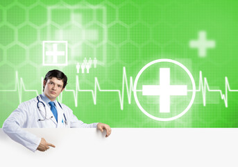 Doctor with banner