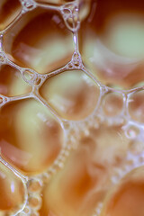 Air bubbles in the water and oil mixture create an artistic and imaginatively designed abstract background