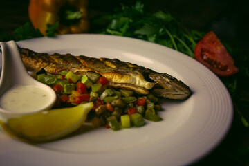 rainbow trout on a vegetable pillow