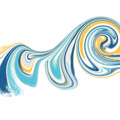 Abstract painting wave liquid shape art texture. Liquid acrylic artwork with colorful mixed paints. Can be used for background or poster. in blue and yellow tones color on white background  