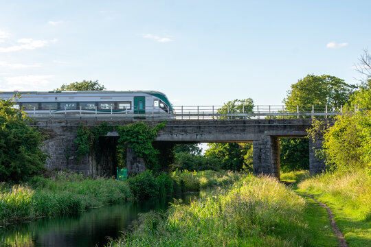 Train Passing Over Ancient Canal Bridge, Ireland