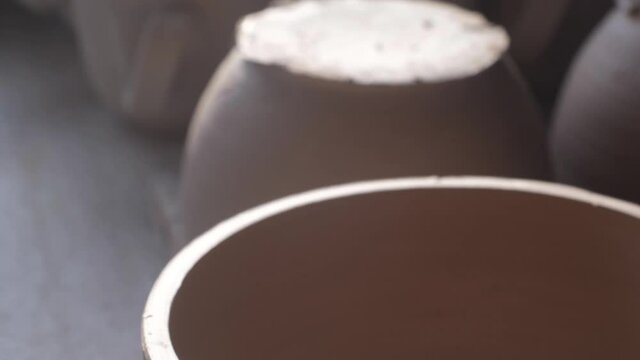 Modern Handmade Ceramics. Pottery Project in Studio. Handmade Creative Art Concept