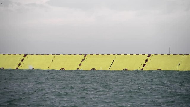 Venice, Italy - Mose flood barriers are deployed to leave the city dry during high tide