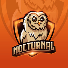 Owl mascot logo esport design. Bird and shield concept. Editable graphic design.