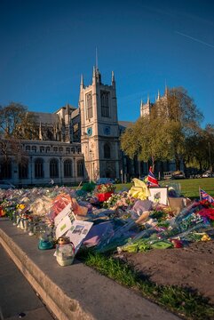 Flowers Left On Parliament Square In London Following The Terrorist Attack On Westminster On 22nd March 2017