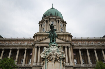 Naklejka premium Statue of Prince Eugene of Savoy in front of the facade of Buda Castle, Budapest, Hungary