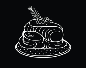 smoked salmon with salmon mouse on a blini topped with caviar