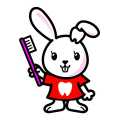 ウサギと歯ブラシのイラスト素材