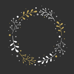 Christmas wreath with branches of mistletoe. Empty Xmas greeting card. Vector